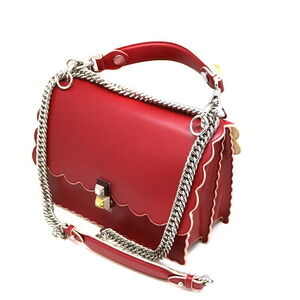 Fendi Canai Leather Shoulder Bag Handbag Red